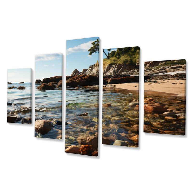 Designart "Rocky Beach Tides Embrace II" Nautical & Beach Multipanel